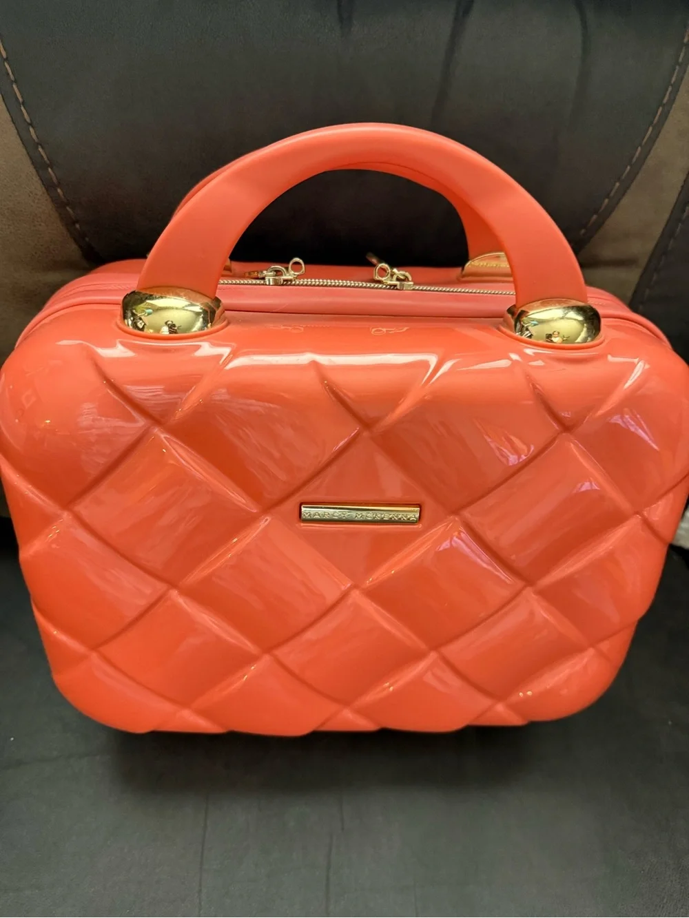 Hard case Quilted Coral Cosmetic Case with Gold Accents